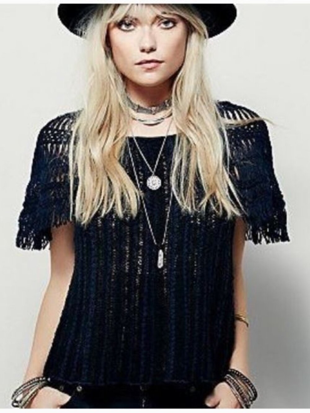 Free People Navy/Black Crochet Top
